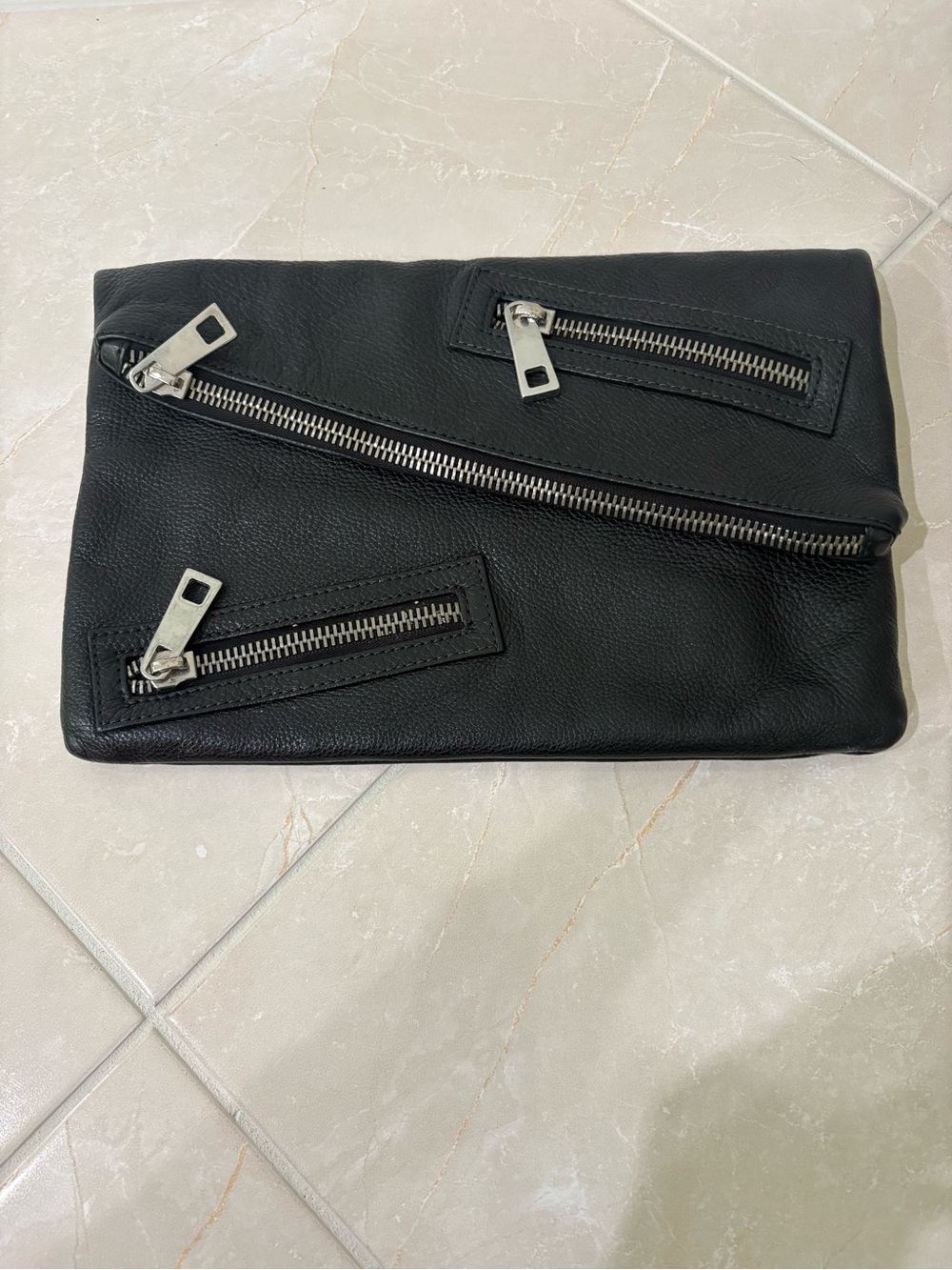 Sandro Paris Black Grain Leather Zippered Clutch